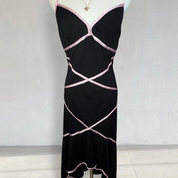 Blondie Nites Other - Vintage Y2K black slip dress pink trim balletcore coquette Blondie Nites
